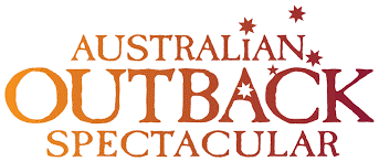 Logo of Australian Outback Spectacular featuring stylized text in orange and red with star accents.