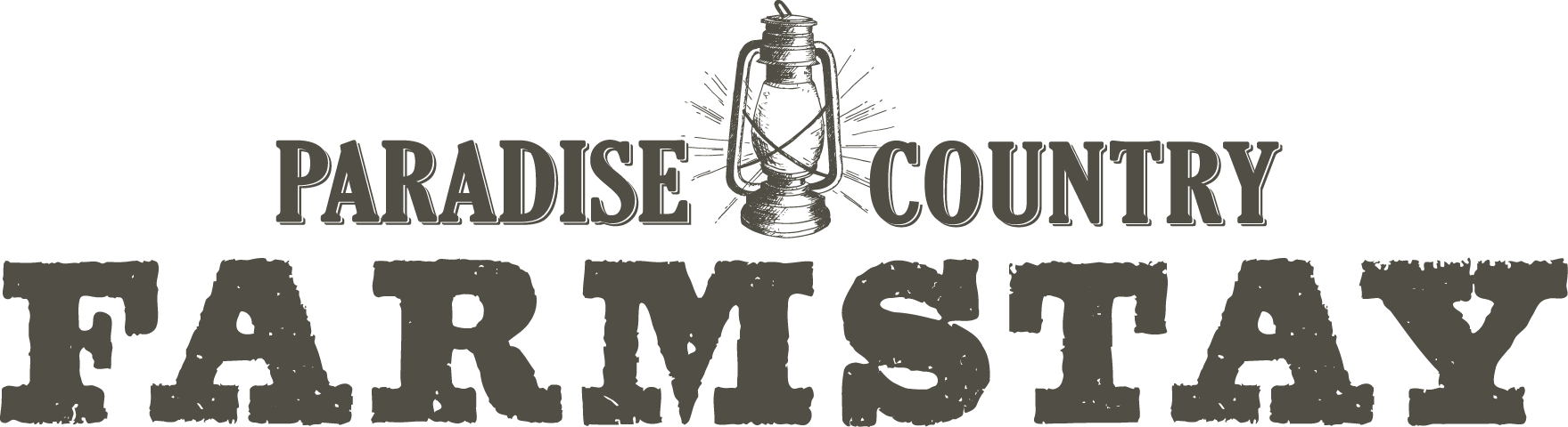 Logo of Paradise Country Farmstay featuring stylized text and a filament light bulb on a green background.