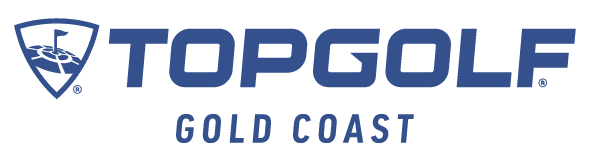 Logo of Topgolf Gold Coast featuring stylized text and a triangular icon with a golf ball and tee.