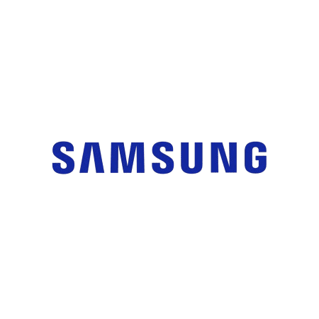 Samsung logo in blue capital letters on a transparent background.