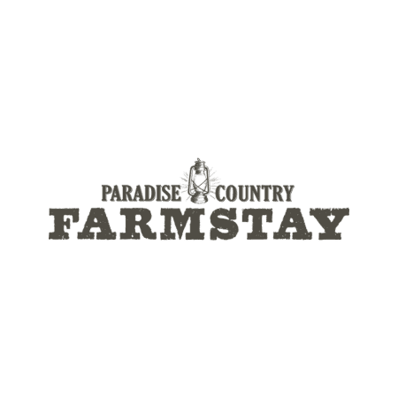 Logo reading "Paradise Country Farmstay" with a stylized tree graphic above the text.