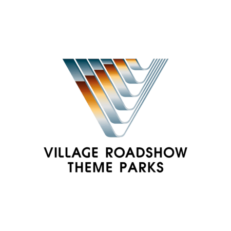 Logo of Village Roadshow Theme Parks featuring a stylized "V" in gradient colors above the company name in black text.