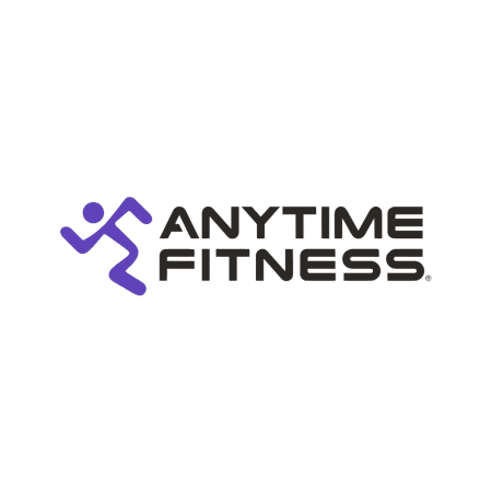 Anytime Fitness logo featuring a purple running figure to the left of the text "ANYTIME FITNESS" in bold black letters.