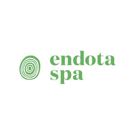 Endota Spa logo featuring a green stylized fingerprint design to the left of the text "endota spa" in lowercase green letters.