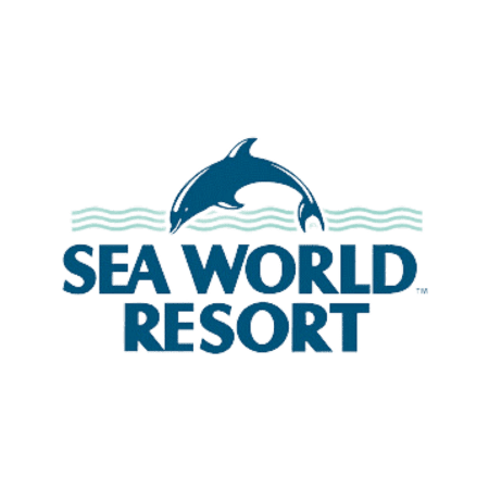 Logo of Sea World Resort featuring a jumping dolphin over wavy lines, with the text "Sea World Resort" in blue below.