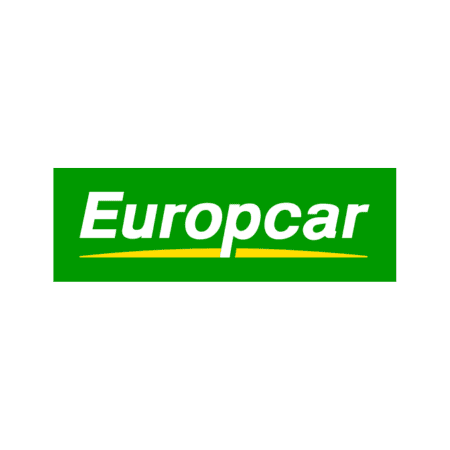 Europcar logo with white text on a green background and a yellow curved line underneath the text.