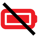 Icon of a red battery with a horizontal black line running through it, indicating that the battery is empty or not functioning.