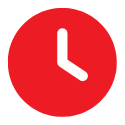 Red circle icon with a white clock face indicating 10:10.