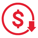 Red circular icon with a dollar sign in the center, surrounded by a clockwise arrow.